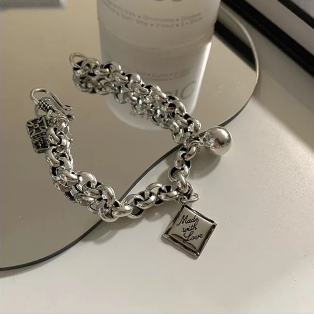 925 Sterling Silver ENGLISH SQUARE Link Charm Bracelet